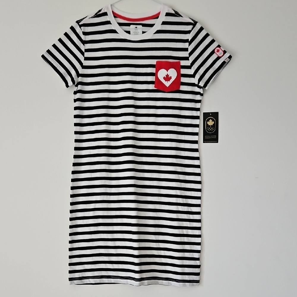 Hudson's Bay Company Canadian Olympic Committee Stripes B&W Shirt Dress